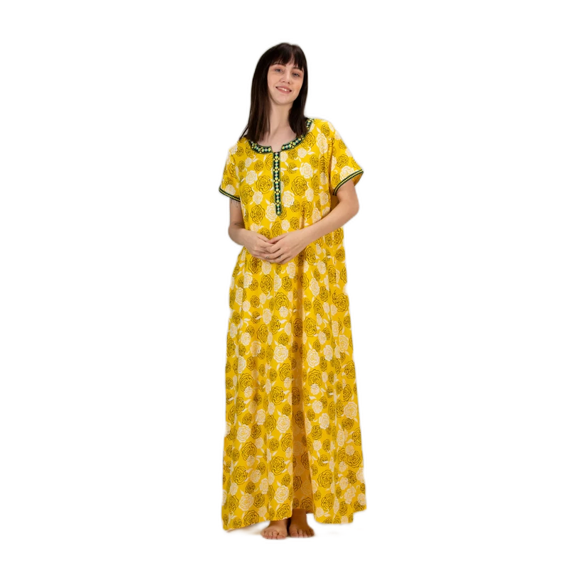 CHINEE Loose Fit Viscose Liva Nighty Floral Printed Embroidery Super Soft Sleep Dress Drawstring Closure Woven Lace Fabric ODM Supply