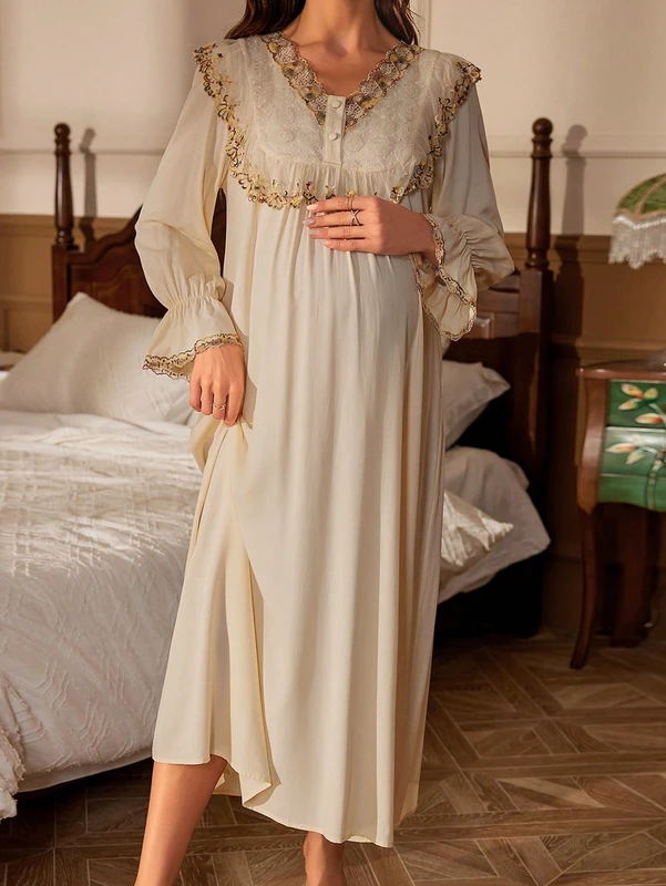 CHINEE Loose Pregnant Women Nightgown Dubai Style Maternity Loungewear Islamic Casual Sleep Dress