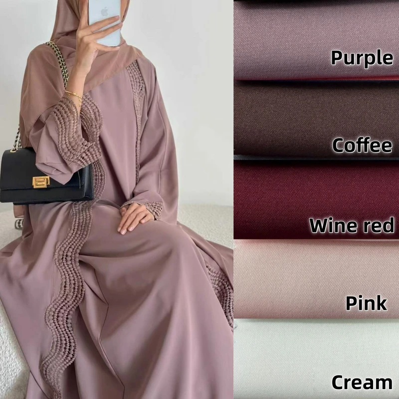 CHINEE Loriya New Collection 2pcs Set with Inner Dress Abaya Set Luxury Premium Nida Lace Open Abaya Modest Women Set Islamic Clothing