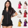 CHINEE Love Plus Size Sleep Squad Pajama Set 2 Piece Short Sleeve Button Down Top Shorts Loungewear for Women Women's Sleep
