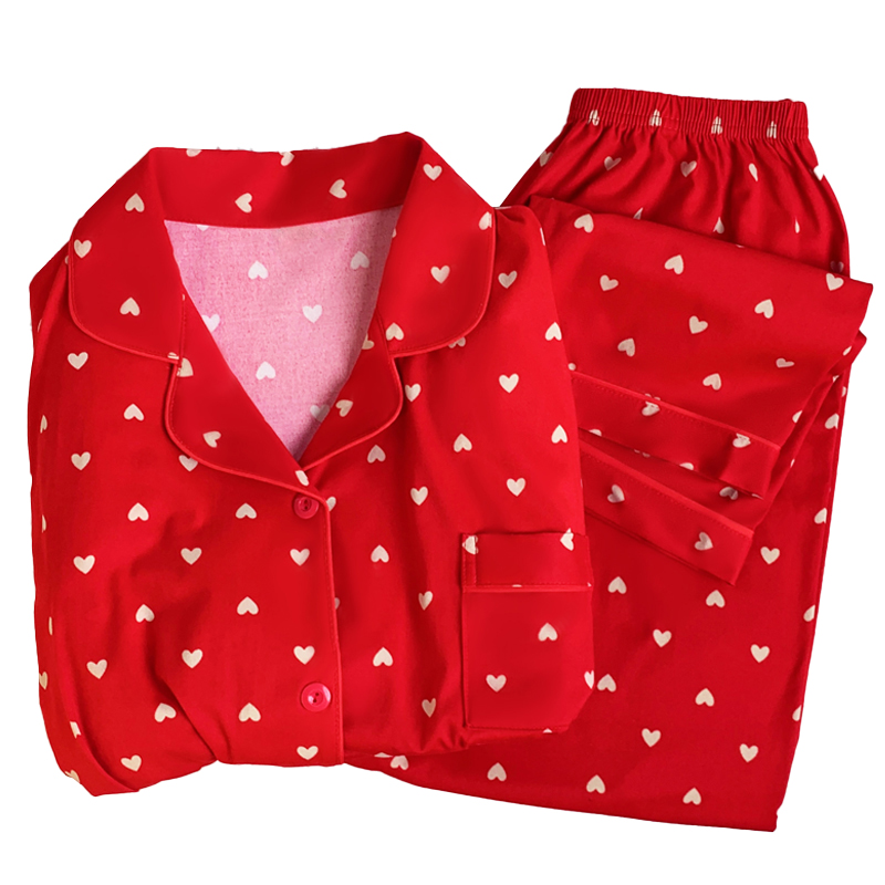 CHINEE Love Print Long sleeved Long Pants Pajamas Women's Spring and Fall Models of Home Wear Leisure Suit Actual Photo