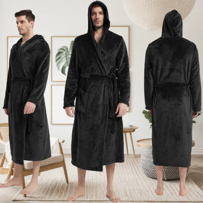 CHINEE Luxurious Breathable Bath Robes Warm Dressing Gown Soft Plush Cotton Hooded Mens Bathrobes With Pockets