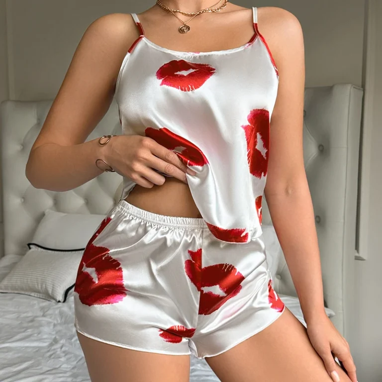 CHINEE-Luxury-Casual-Womens-Pajama-Set-Satin-Elastic-Waistband-and-Camisole-Design-for-Spring-and-Summer-Wear