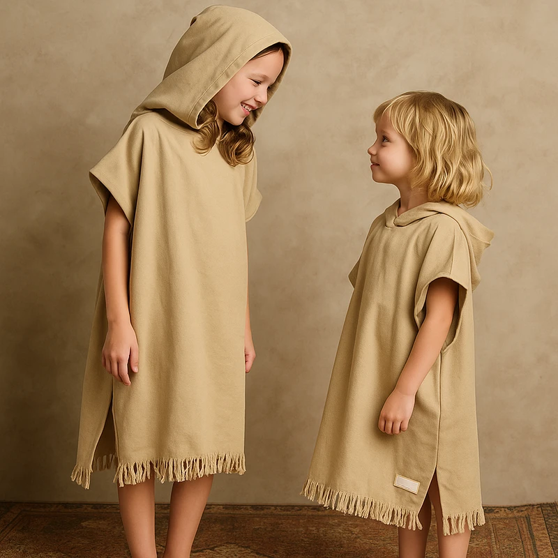 CHINEE Luxury Cotton Hooded Poncho Towel For Kids Ultra Soft Absorbent Changing Robe For Beach Pool Swim Lessons Toddler Poncho