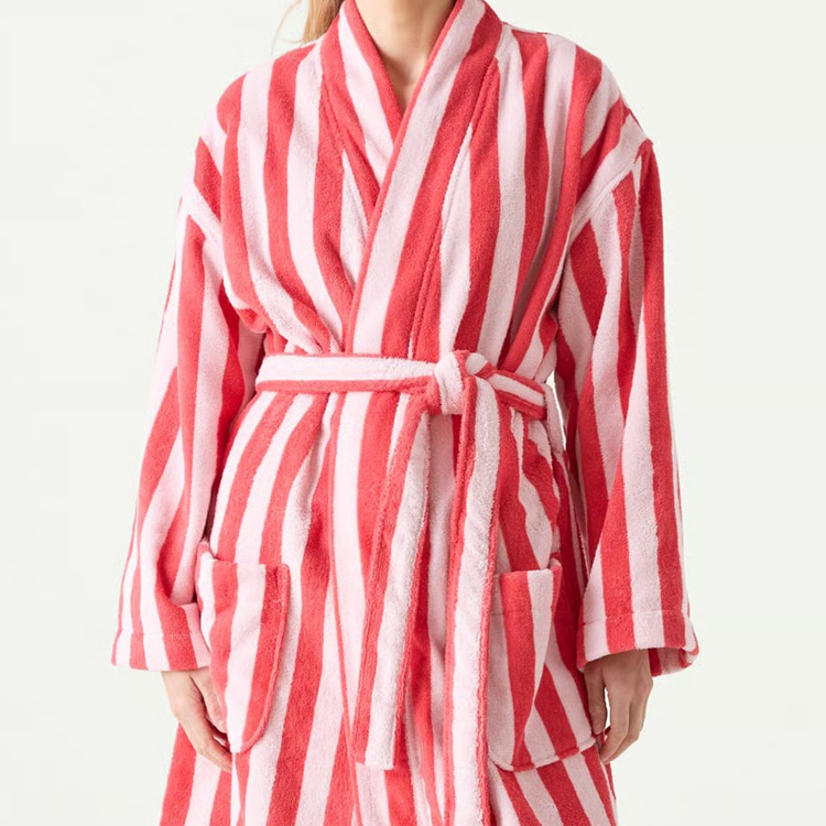 CHINEE Luxury Cotton Terry Bathrobes Custom Colorful Striped Cotton Bathrobe Super Absorbent Jacquard Bath Robe Dressing Gowns