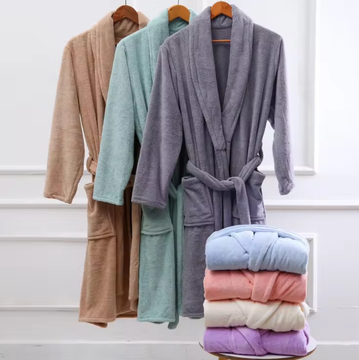 CHINEE Luxury Custom Logo Hotel Hooded Bathrobe Shower Bath Towels Adults Coral Fleece Bathrobes for Men