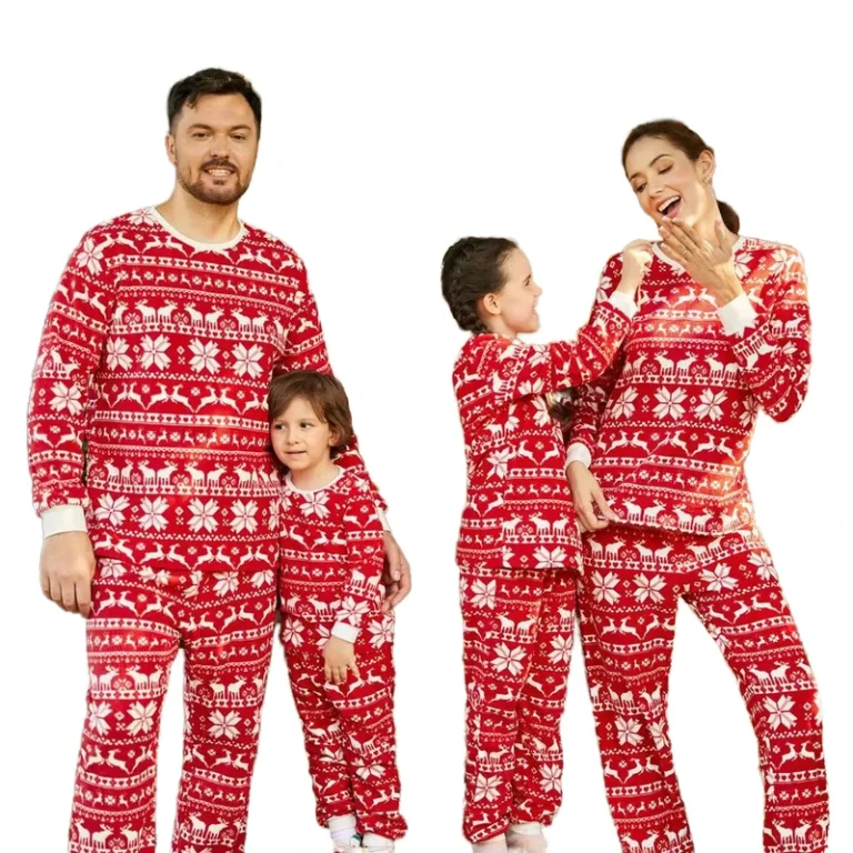 CHINEE-Luxury-Elegant-Woven-Thermal-Casual-ODM-Spring-Winter-Christmas-Family-Matching-Outfits-Cartoon-Printed-Pajamas-Set