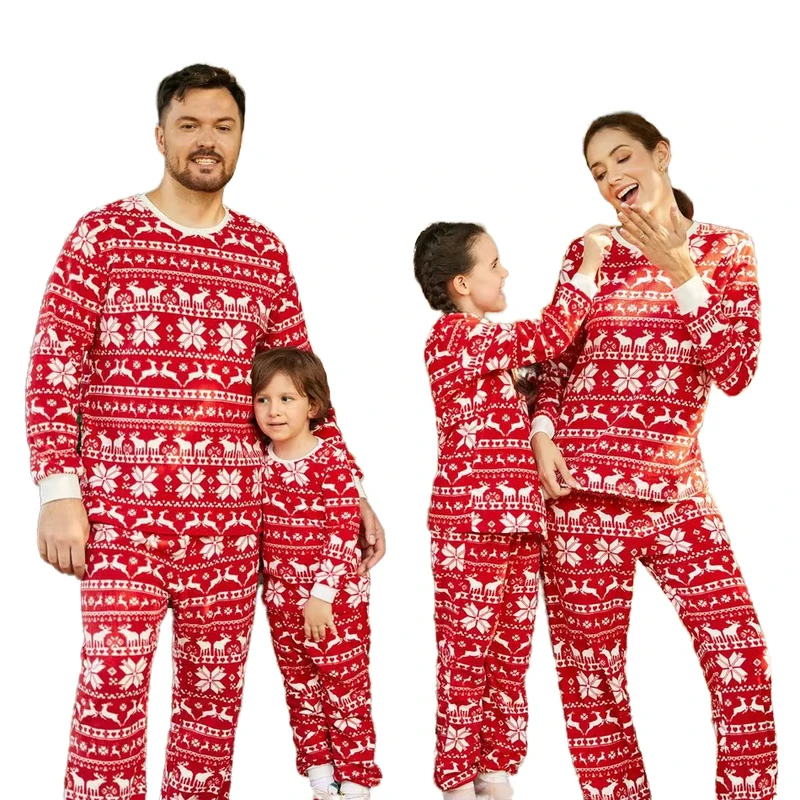 CHINEE Luxury Elegant Woven Thermal Casual ODM Spring Winter Christmas Family Matching Outfits Cartoon Printed Pajamas Set