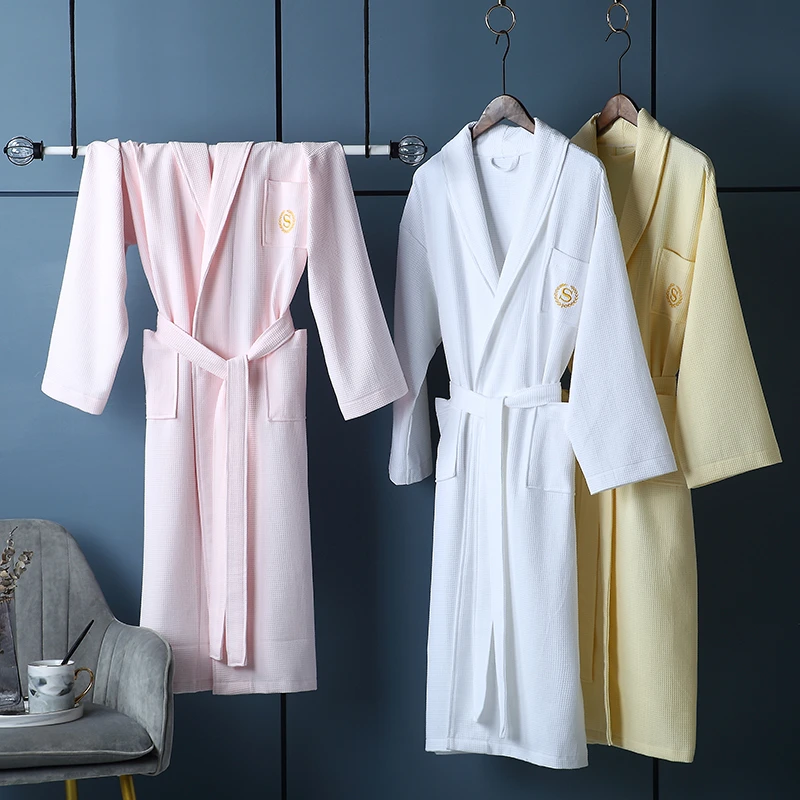 CHINEE Luxury Hotel SPA Custom White Unisex Terry Waffle Bathrobe 100% Cotton Women Man Bath Robes Bathrobe