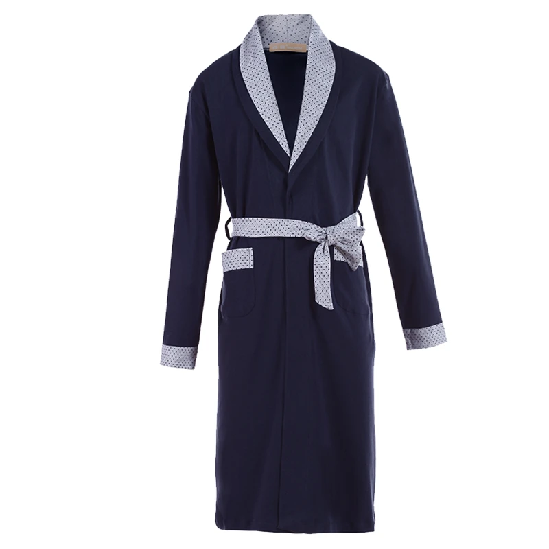 CHINEE Luxury Men Cotton Bathrobe High Quality Blue and Gray Bath Robe Hotel Cotton Robe for Men