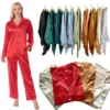 CHINEE Luxury Plus Size Women's Bridal Silk Satin Pajamas Set Solid Long Sleeves Elastic Waist 2pc Soft Sleepwear for Wedding Bride