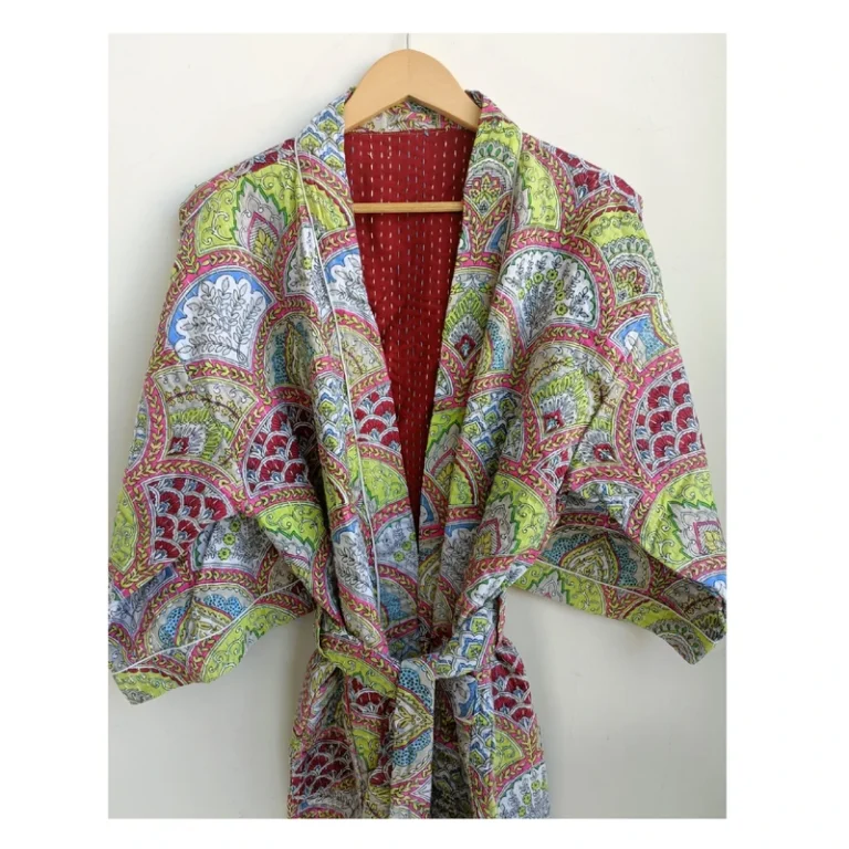CHINEE Luxury Premium Quality Kantha Kimono Bathrobe for Women Knee Length Handwork Sleepwear Premium Kimono Robe
