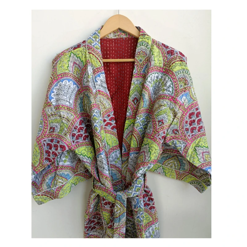 CHINEE Luxury Premium Quality Kantha Kimono Bathrobe for Women Knee Length Handwork Sleepwear Premium Kimono Robe