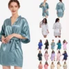 CHINEE Luxury Silk Robes Women Sexy Pajamas Lingerie & Bath Knee Length Spa Robes Solid Polyester Robes Loungewear