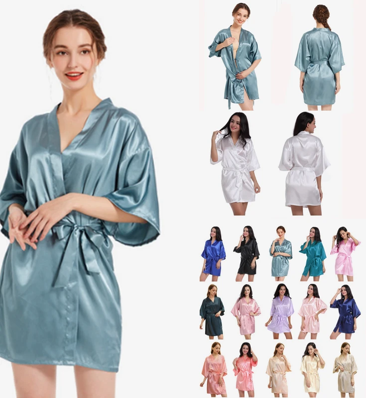 CHINEE Luxury Silk Robes Women Sexy Pajamas Lingerie & Bath Knee Length Spa Robes Solid Polyester Robes Loungewear