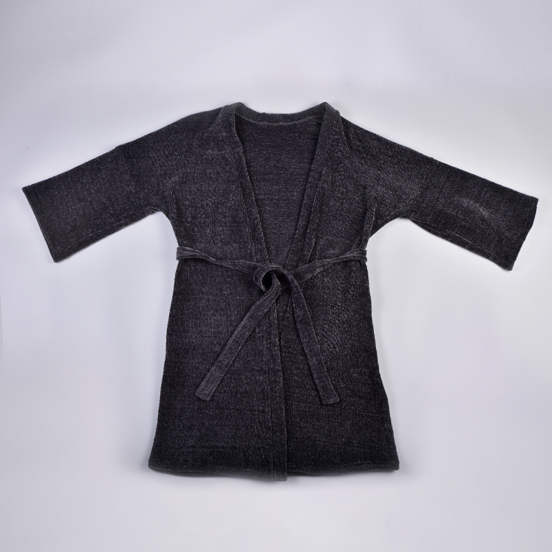 CHINEE Luxury Soft Chenille Bathrobe for Women Cozy Dark Gray Kimono Robe with Belt Plush Relaxation Robe for Comfort and Warmth