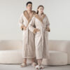 CHINEE Luxury Thermal Long Nightgown Autumn Winter Plus Size Bathrobe Double Yarn Jacquard Hooded Men Women Thickened