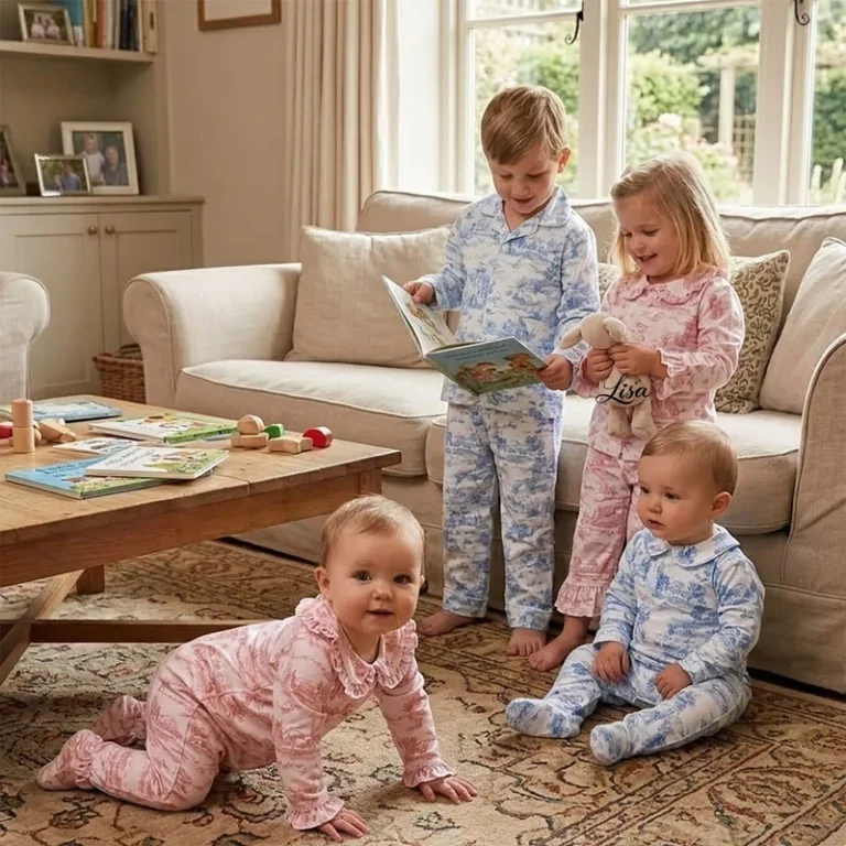 CHINEE-Luxury-Vintage-Scenic-Pattern-Kids-Long-Sleeve-Pajamas-Set-Soft-Baby-Girls-Tiered-Ruffles-Sleepwear-Family-Matching-Pyjamas