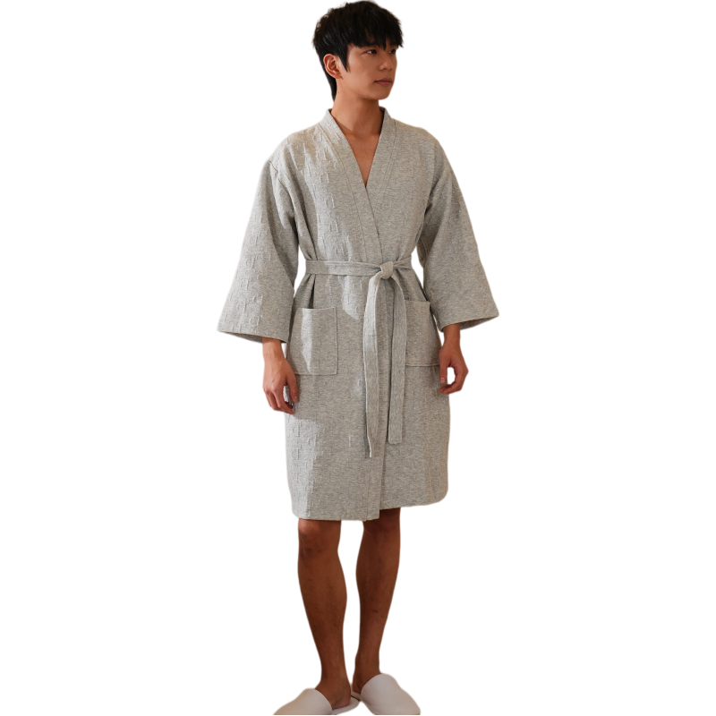 CHINEE Luxury and comfort Mens 3D Letter Embossed Bathrobe Loungewear with Pocket Hotel SPA Jacquard Robe