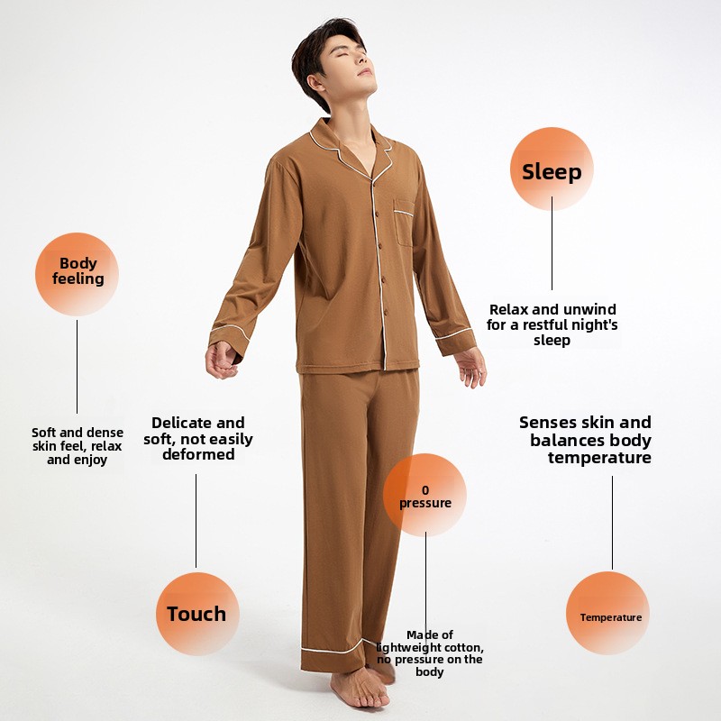 CHINEE Lyocell Cotton Men's Robes with Cardigan Turn Down Collar Long Sleeves Anti bacterial Solid Pattern Pockets Stylish Homewear
