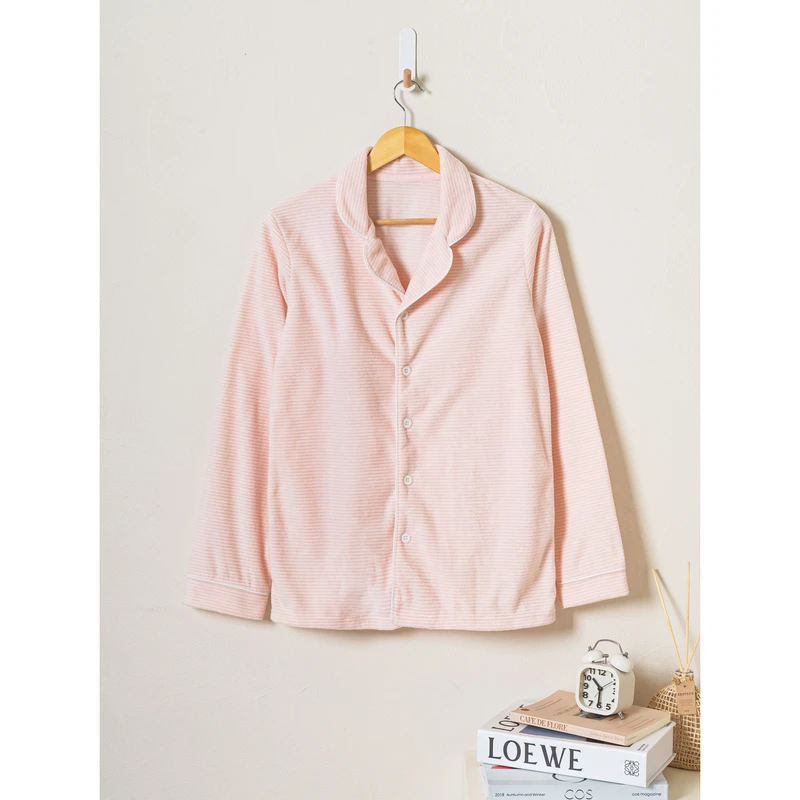 CHINEE M Pink Soft Sleep Pajama Long Sleeve Top for Women