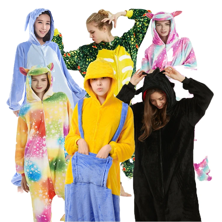 CHINEE Manufacture Adult Onesie Cartoon Animal Pajamas Halloween Cosplay Costume Breathable Summer Autumn Hooded Women Men Flannel
