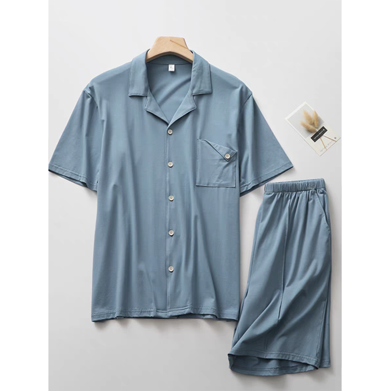 CHINEE Manufacturer Custom Pyajama Suit Summer Men's Causal Short Sleeves and Shorts Bamboo Sleepwear Pajama for Men