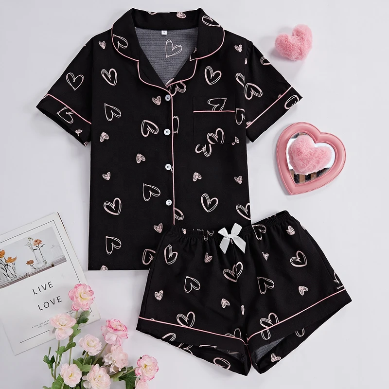 CHINEE Manufacturer Pyjamas Set for Womens Short Sleeve Turn Down Collar Pajamas Soft Luxury Sleep Wear Clothes