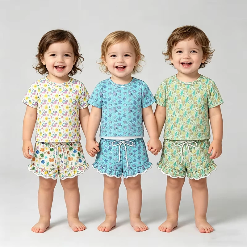 CHINEE Manufacturer Support Custom Logo Patterns Two Piece Sleepwear Baby Kids Pajamas Set Baby Pajamas