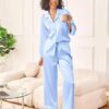 CHINEE Manufacturer's Direct Sales Summer Pajamas Stand up Collar Top with Drawstring Elastic Pants Comfortable Silky Modal Fabric