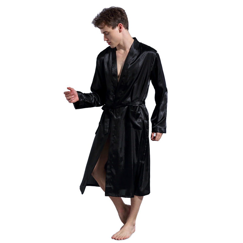 CHINEE Manufacturers Satin Mens Robe Custom Plus Size Soft Plain Black 100% Polyester Thermal Breathable Luxury Pajamas