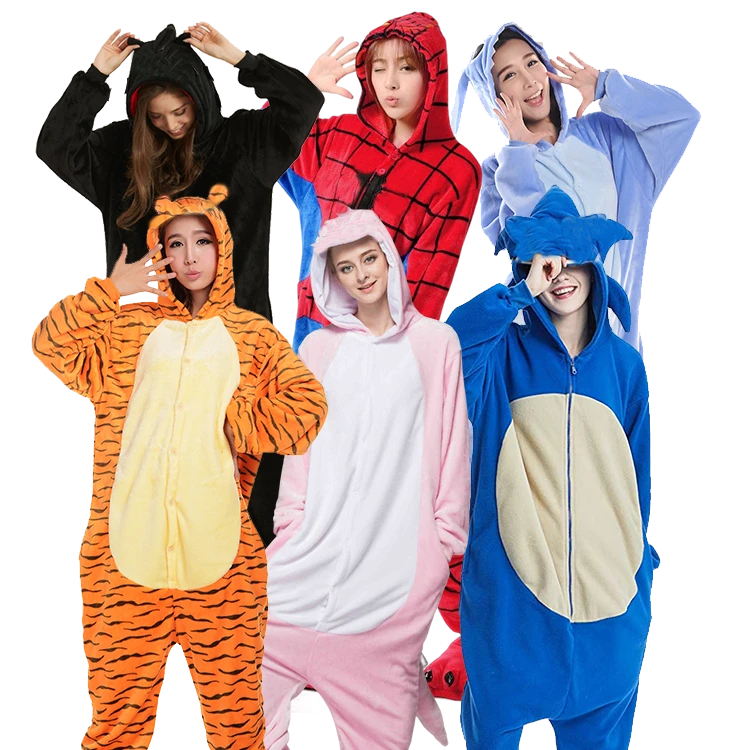 CHINEE Manufancture Onesie Adult Women Men Animal Pijamas Cartoon Bear Dinosaur Plush Flannel Jumpsuit Pajamas