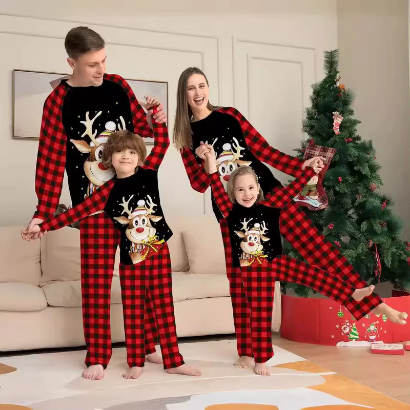CHINEE Matching Christmas Pajamas for Family Plaid Holiday Knitted Pajama Sets Couples Adults & Kids Breathable & Soft