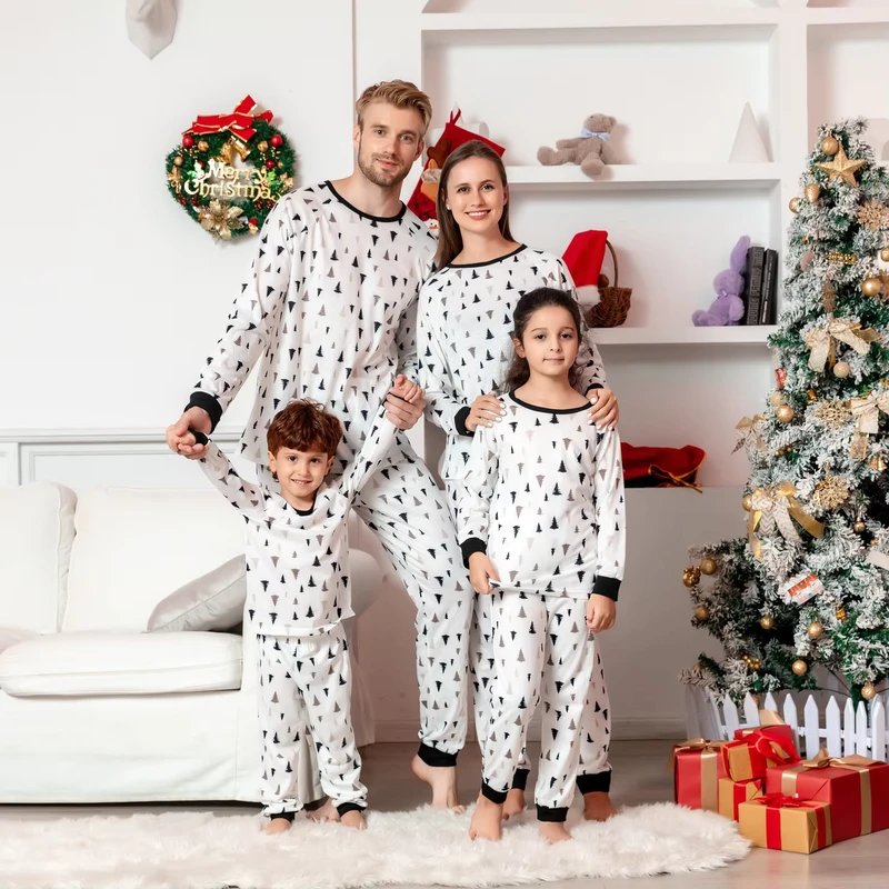 CHINEE Matching Family Christmas Pajama Set Holiday Sleepwear PJs Lounge Sets Long Sleeve Pullover and Printed Pants