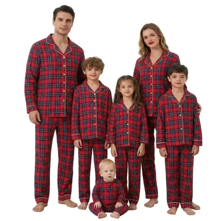 CHINEE-Matching-Family-Christmas-Pajamas-Set-Red-Plaid-Button-Down-Sleepwear-Custom-Holiday-PJs-for-Adults-Kids-Baby