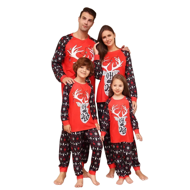 CHINEE Matching Family Christmas Pajamas Sets Elk Long Sleeve Shirt Pants Jammies Sleepwear Parent-Child Outfits