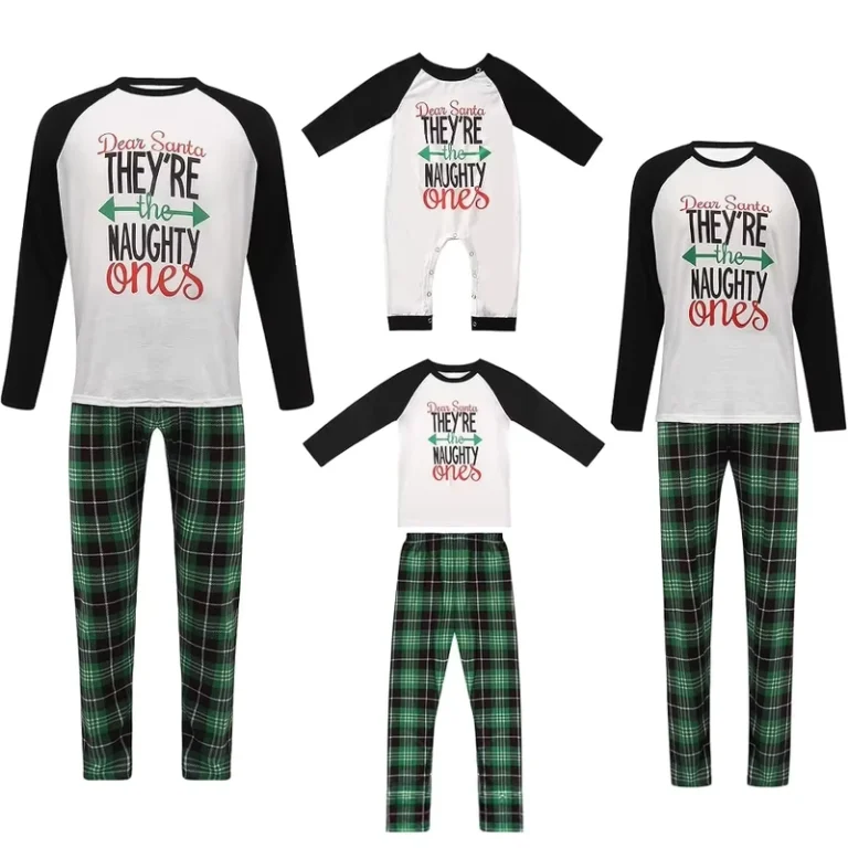 CHINEE-Matching-Family-Pajamas-Sets-Christmas-PJs-Letter-Print-Top-and-Plaid-Bottom-Sleepwear