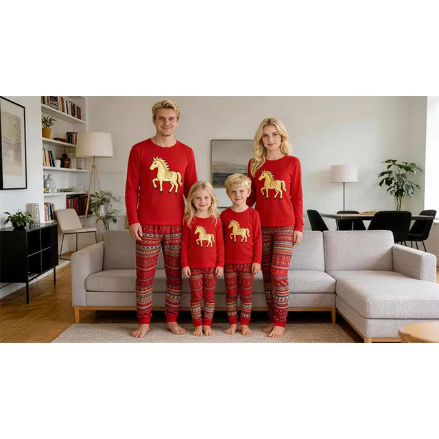 CHINEE Matching Holiday Casual Long Suit Customized Family Sleepwear Pajamas Set for Men Women and Kids