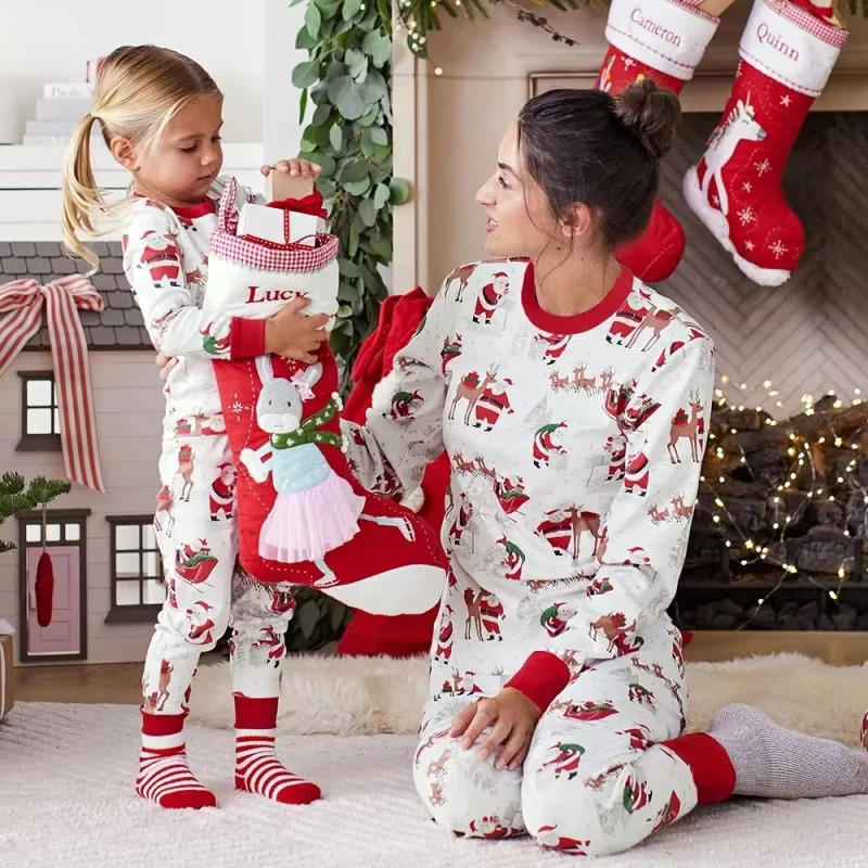 CHINEE Matching Pajama Set Santa Printed Christmas Pyjamas Family Holiday Large Size Pyjamas Women Sleepwear Family Christmas Pajamas