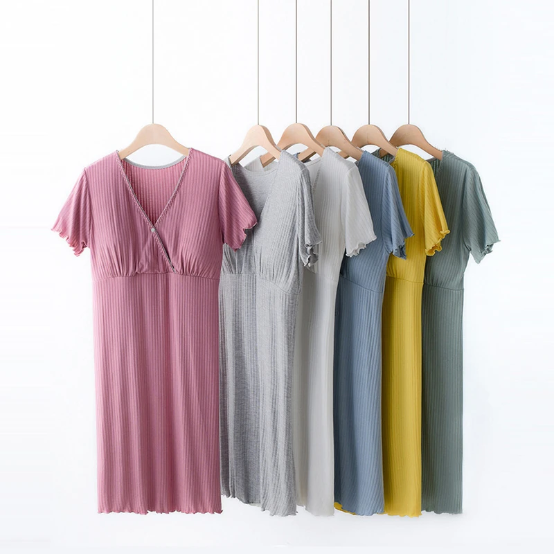 CHINEE Maternity Clothes Breastfeeding Nightgowns Nursing Sleepwear Hospital Loose Fitting Breast Feeding Pajamas Pregnancy Dress