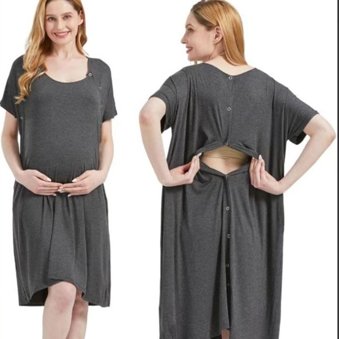 CHINEE Maternity Dress Pajamas Modal Labor and Delivery Gown Eco Friendly Pregnant Women Nightgown Breastfeeding Nursing Sleepwear