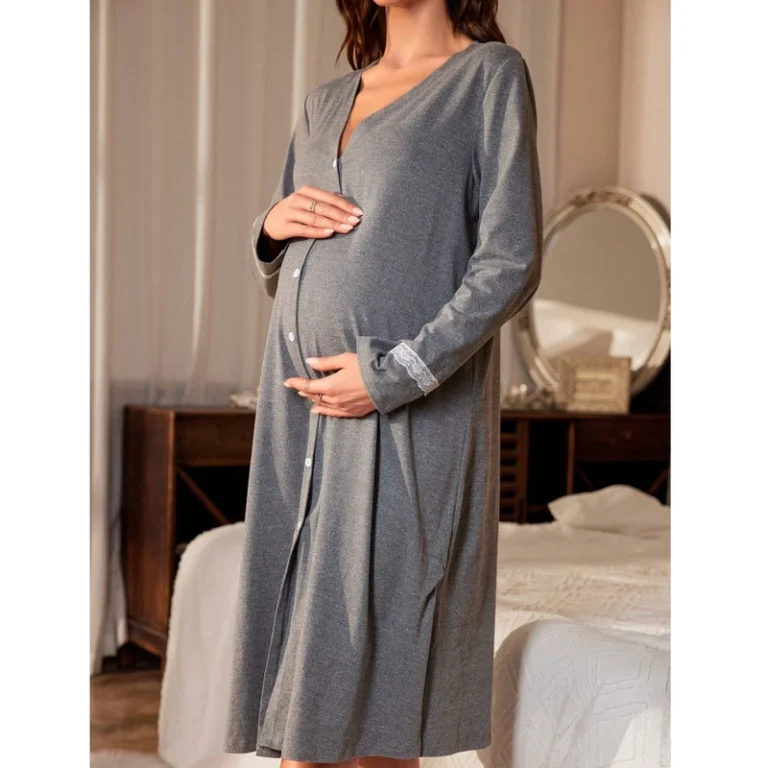 CHINEE-Maternity-Dresses-Pregnant-Women-Maternity-Single-Breasted-Long-Sleeve-Nightgown-for-Mother-Pajama-Dress