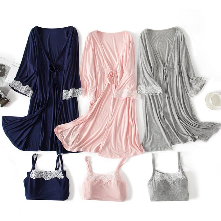 CHINEE-Maternity-Night-Dress-Lace-Breastfeeding-Night-Gown-Soft-and-Stretch-Fabric-2pcs-set-Nursing-Pajamas