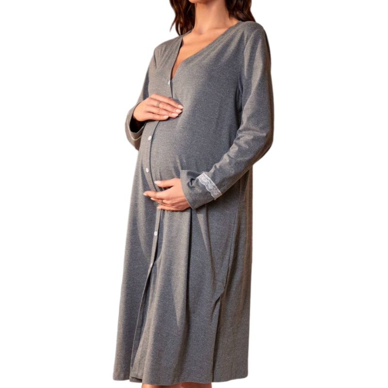 CHINEE Maternity Night Dresses Pregnant Modal Maternity Single-Breasted Long Sleeve Maternity Nightgown For Mother Women Pajama Dress
