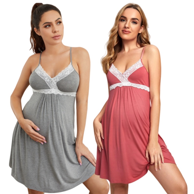 CHINEE Maternity Nightgown Stretch Nursing Pregnant Breastfeeding Gown Maternity Dress Women Sexy Maternity Camisole Dress