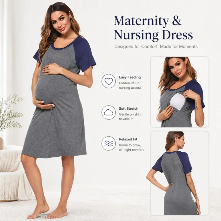 CHINEE-Maternity-Nursing-Nightgown-Breastfeeding-Sleepwear-Short-Sleeve-Pregnancy-Night-Dress