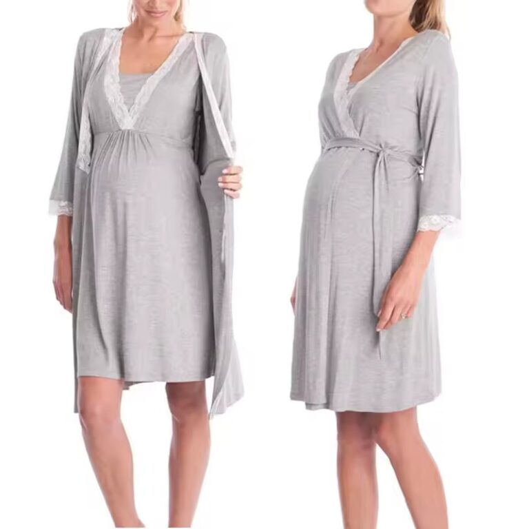 CHINEE-Maternity-Robe-Nightgown-Pregnant-Nursing-Nightwear-Lace-Sleepwear-With-Adjustable-Belt-Pajama-Dress-Pregnancy