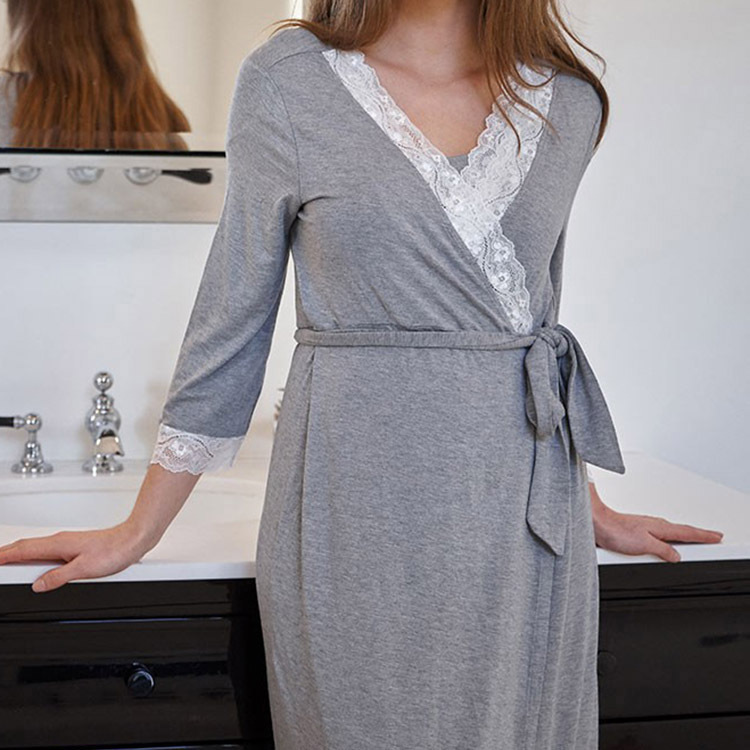 CHINEE Maternity Sleepwear Dress Pregnant Lace Stitching Cardigan Breastfeeding Robes Pajamas for Pregnancy Mom