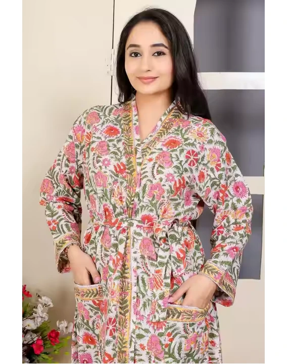 CHINEE Maxi Robe for Women in Soft Cotton with Kimono Wrap Style Lightweight Summer Sleepwear and Lounge Dress for Daily Use