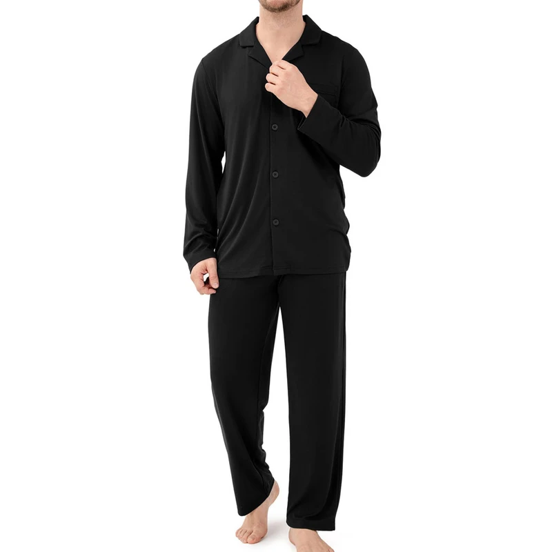 CHINEE Men 100% Cotton Knitted 220g Pajama Set 2 Piece Sleepwear Nightwear Loungewear Breathable Quick Dry Short Sleeve Elegant Design